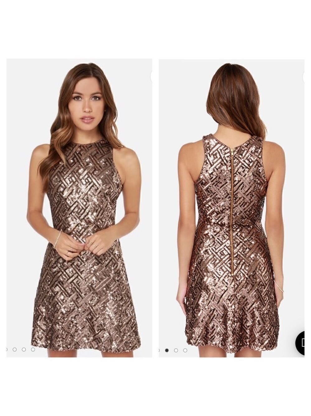 Dress the Population Mia Bronze Diamond Sequin Fit and Flare Dress - Picture 2 of 11